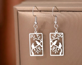 Stainless steel earrings, creative bird earrings, dangling earrings, vintage hook earrings