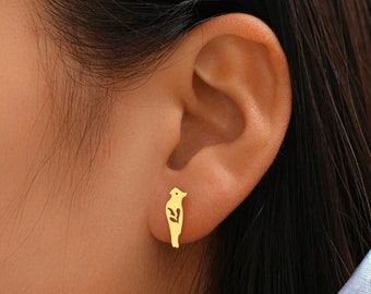 Parrot ear studs, stainless steel earring, bird animal ear chip, small original gold and silver earring