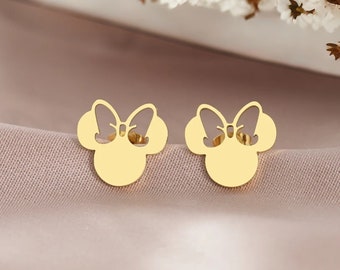 Edelstahlohrringe, Disney Minnie Mouse Ohrstecker, Mädchenohrringe, kleiner goldener und silberner Ohrring