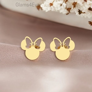 Stainless steel earrings, Disney Minnie Mouse ear studs, girls earrings, small gold and silver earring image 1