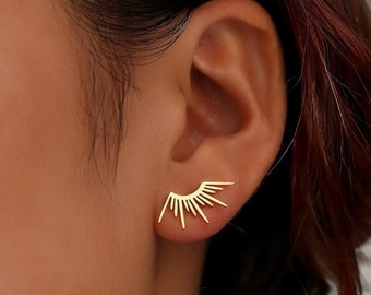 Stainless steel ear stud, original sun ear stud, minimalist earring, half golden sun ear stud, gold jewelry