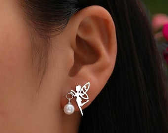 Boucles d'oreilles acier inoxydable, clous d'oreilles petite fée, puce d'oreille pour fille, boucle d'oreille or et argent originale