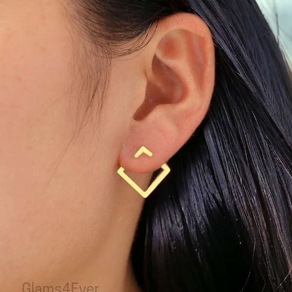 Boucle d'oreille carré en acier inoxydable, boucles d'oreilles jacket doré et argent, puce d'oreille carré, boucle minimaliste rectangulaire