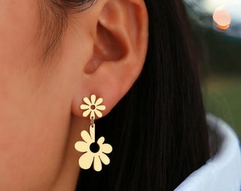 Dangling flower earrings, stainless steel earrings, dangling earrings, original flower earring