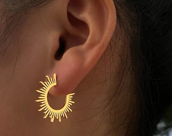 Ohrringe aus Edelstahl, Mini-Sonnen-Creolen aus Gold und Silber, runder Ohrring, originale Sonnen-Creolen, minimalistische Creolen