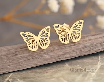 Mini pendiente de mariposa, pendiente de acero inoxidable, pendiente de mariposa pequeño para mujeres y niñas, pendiente de oro