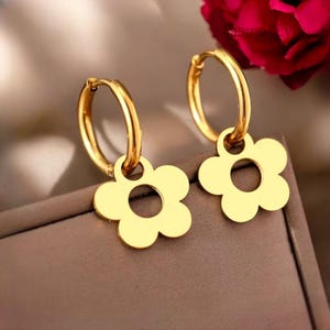 Flower earring, stainless steel hoop earrings, flower charm hoop earrings, piercing hoop earrings, stainless steel ear rings