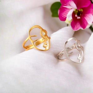 Stainless steel fancy ring, gold and silver abstract face ring, original adjustable ring, adjustable ring for women, creative ring