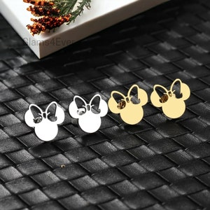 Stainless steel earrings, Disney Minnie Mouse ear studs, girls earrings, small gold and silver earring image 2