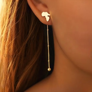 Boucle d'oreille pendante Afrique, boucle d'oreille chaîne Afrique, boucle d'oreille minimaliste acier inoxydable, veste d'oreille Afrique