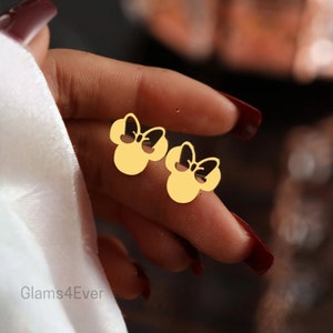 Stainless steel earrings, Disney Minnie Mouse ear studs, girls earrings, small gold and silver earring image 5