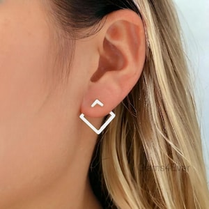 Stainless steel square earring, gold and silver front and back earring, square ear stud, minimalist ear stud