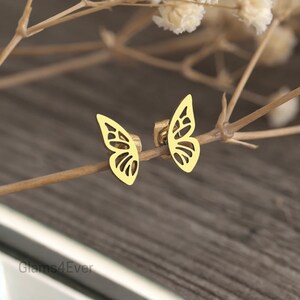 Mini clou d'oreille papillon, boucle d'oreille en acier inoxydable, petite boucle d'oreille aile papillon, boucle d'oreille argent piercing image 4