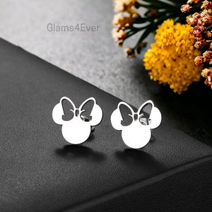 Stainless steel earrings, Disney Minnie Mouse ear studs, girls earrings, small gold and silver earring Silver