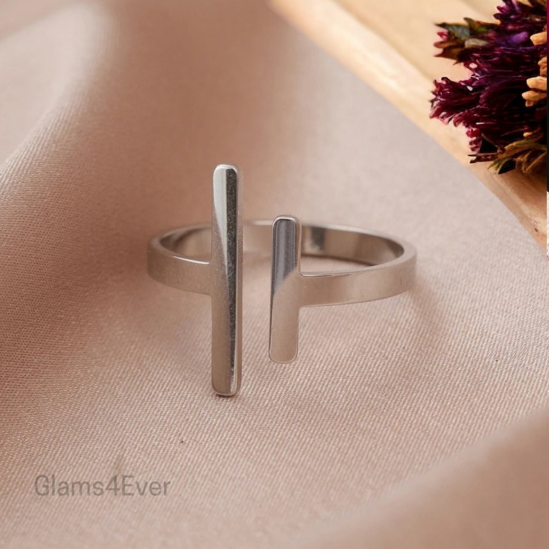 Open stainless steel ring, chic and elegant stainless steel ring, adjustable stainless steel ring for you and me, couple and friendship gift image 3