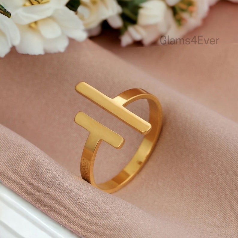 Open stainless steel ring, chic and elegant stainless steel ring, adjustable stainless steel ring for you and me, couple and friendship gift image 1