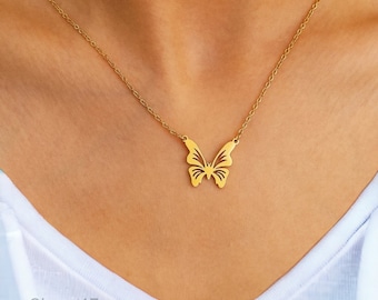 Stainless steel women's necklace, butterfly pendant necklace, butterfly choker necklace, original butterfly necklace, unique gift for her