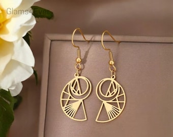 Brincos de geometria artística, brinco espiral científico criativo, brincos pendurados originais, fivela dourada