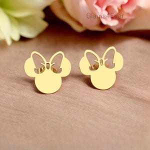 Pendientes de acero inoxidable, pendientes Minnie Mouse de Disney, pendientes niña, pendiente pequeño dorado y plateado