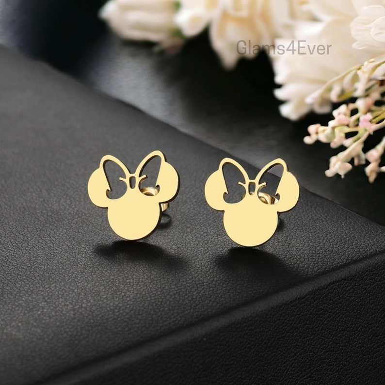 Stainless steel earrings, Disney Minnie Mouse ear studs, girls earrings, small gold and silver earring Gold