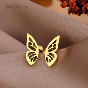 Mini clou d'oreille papillon, boucle d'oreille en acier inoxydable, petite boucle d'oreille aile papillon, boucle d'oreille argent piercing Or