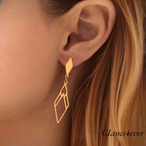 Geometric openwork diamond earrings in gold or silver stainless steel, modern lightweight design, chic minimalist jewelry