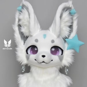 White Star Dog Fursuit Head, Customized Kenomo Fur Clothing, Fursuit Accessories, Furry Ears, Fantasy Creature, Furry Cosplay Gifts