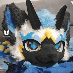 Bonita cabeza de disfraz de dragón relámpago, ropa de piel Kenomo personalizada, accesorios de disfraz, orejas peludas, criatura de fantasía, regalos de cosplay peludos