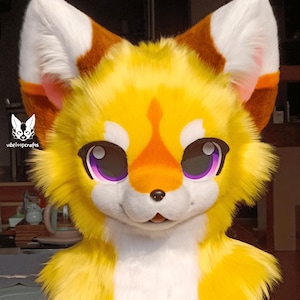 Yellow Mango Dog Fursuit Head, Customized Kenomo Fur Clothing, Fursuit Accessories, Furry Ears, Fantasy Creature, Furry Cosplay Gifts
