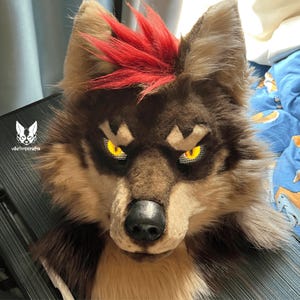 Red-haired Coyote King Fursuit Head, Customized Kenomo Fur Clothing, Fursuit Accessories, Furry Ears, Fantasy Creature, Furry Cosplay Gifts