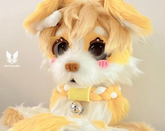 Adorable tête de fursuit Butter Terrier, Vêtements personnalisés en fourrure de Kenomo, Accessoires de fourrure, Oreilles à fourrure, Créature fantastique, Cadeaux cosplay à fourrure