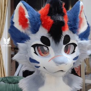 Scar Wolf King Fursuit Head, Customized Kenomo Fur Clothing, Fursuit Accessories, Furry Ears, Fantasy Creature, Furry Cosplay Gifts