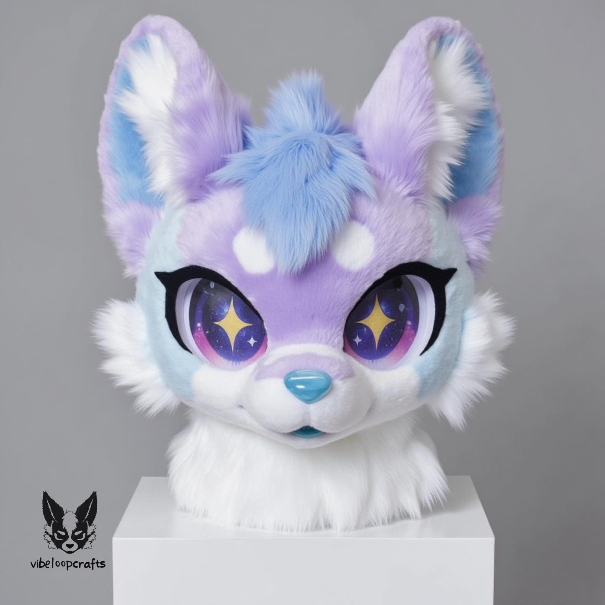Purple Moonlight Fox Fursuit Head, Customized Real Beast Fur