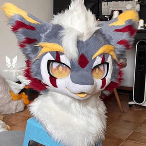 Thunderflame Wolf Fursuit Head, Customized Kenomo Fur Clothing, Fursuit Accessories, Furry Ears, Fantasy Creature, Furry Cosplay Gifts