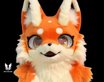Tête de fourrure de renard orange ensoleillé, vêtements personnalisés en fourrure de Kenomo, accessoires de fourrure, oreilles à fourrure, créature fantastique, cadeaux cosplay à fourrure