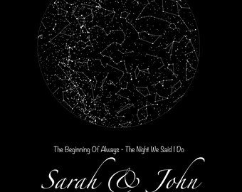 Personalised Star Map Print | The Night We Said I Do | Astrology Wall Art | Couples Wall Art | Black - Portrait