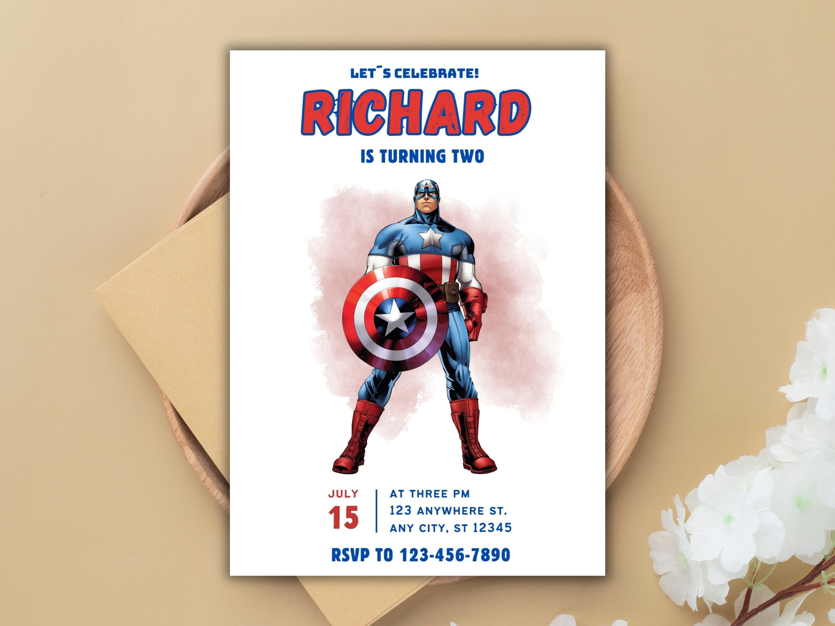 Editable Captain America Birthday Invitation, Kids Birthday Party ...