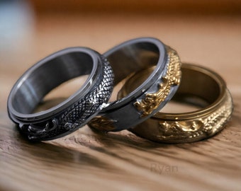 Fidget Dragon Ring, Spinner für Stressabbau, Angst & Sorgen Ring, handgemachter Schmuck für Ihn, Einzigartige Geschenkidee zum Geburtstag