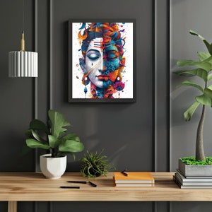 Divine Lord Shiva Wall Art - Mahadev, Hindu God Print, Shiva Painting, Hinduism, Wall Decor, Shiva in white, Shiva Painting Canvas Art