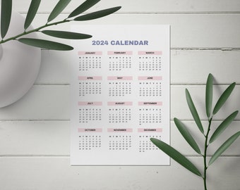 2024 Pinterest Calendar | 2024 Monthly Planner | Elegant Monthly Calendar Sunday & Monday | PRINTABLE PDF