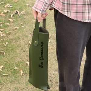 Personalisierter Weinhalter-Caddy aus Leder, individuell gravierte Weinhülle, handgefertigter Weinhalter, monogrammierte Weintasche, Weinzubehör, Geschenke Bild 5