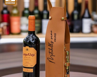 Benutzerdefinierte gravierte Wein Tragetasche, personalisierte Leder Wein Tasche, benutzerdefinierte Name Weintasche, Weinflasche Träger mit Korkenzieher, Geschenk für Weinliebhaber