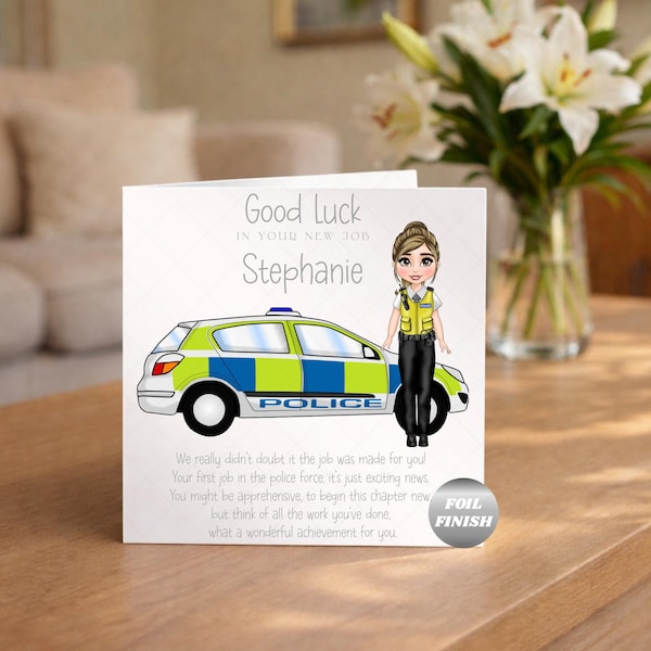 Police Officer Congratulations Card, New Job, Personalised Card. Female