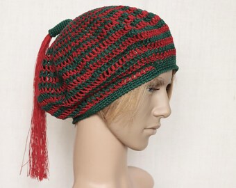 Chapeau béret en lin au crochet, chapeau de soleil d'été à rayures avec pampille