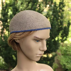 Short kufi, man&#39;s skullcap, linen skull hats, short flax beanie for men, pure linen crochet hat, unisex summer hat