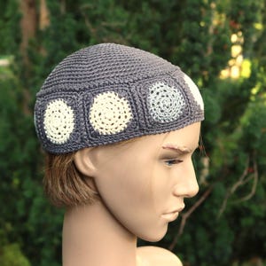 Handmade Linen Crochet Beanie: Grey Organic Yarn, Short Style