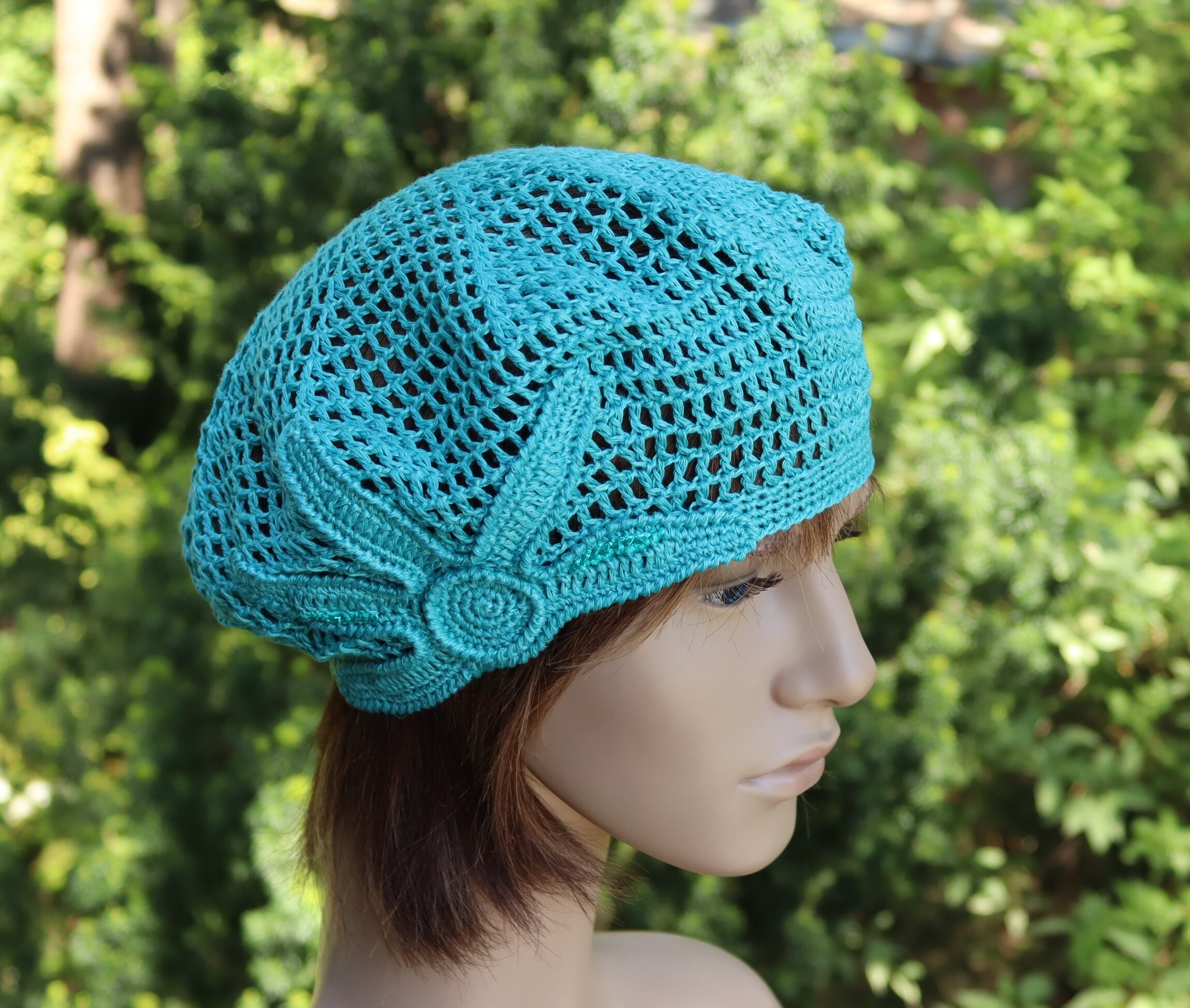 ✋RESERVED❗️✋turquoise blue handmade crochet beret E1DB5B33-96BD-47D4-8BE1-  main image 2