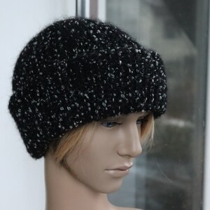 Benie hats, merino wool handknitted winter hat, black and white extra warm unisex hat, slouchy beanie hats