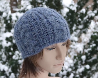 Bonnet d'hiver pour homme, bonnet en tricot torsadé, bonnet léger en laine épaisse, casquette d'hiver bleu colombe, bonnet pour homme, bonnet pour femme.