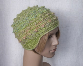 Bonnets avec cache-oreilles Bonnet d'hiver pour femme Bonnet vert au crochet avec cache-oreilles Bonnet pour adolescente Bonnet pour femme